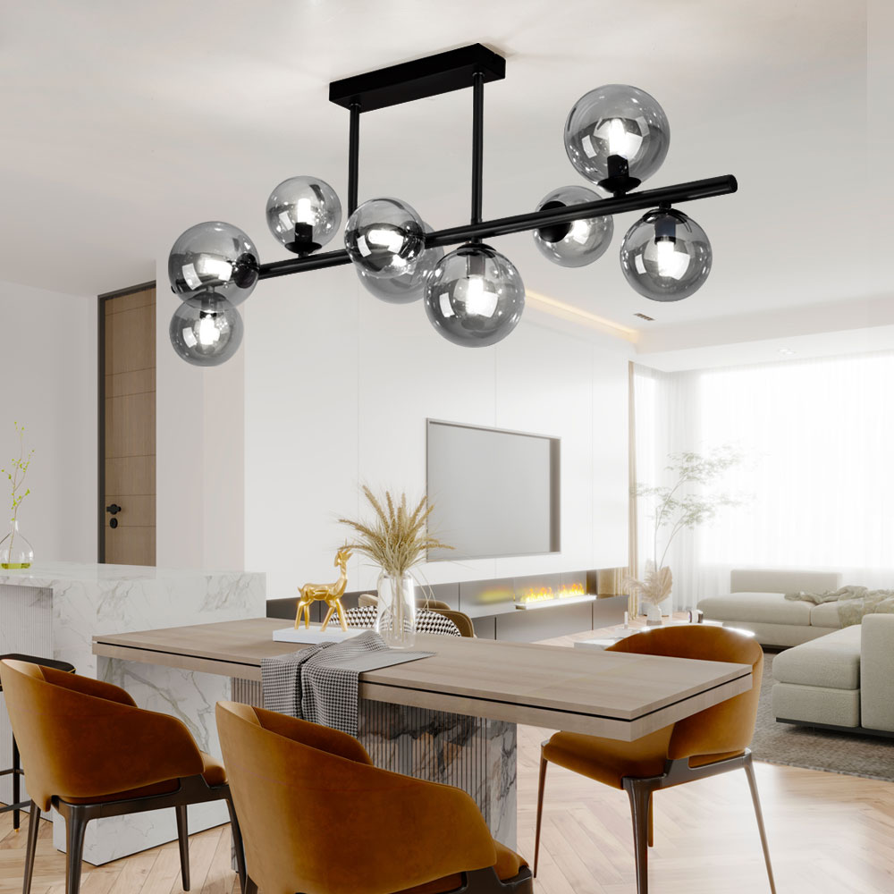 LED Deckenleuchte, Glas Kugel Spots, schwarz, L 86 cm
