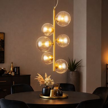 lampada a sospensione, metallo. Oro, H 170 cm