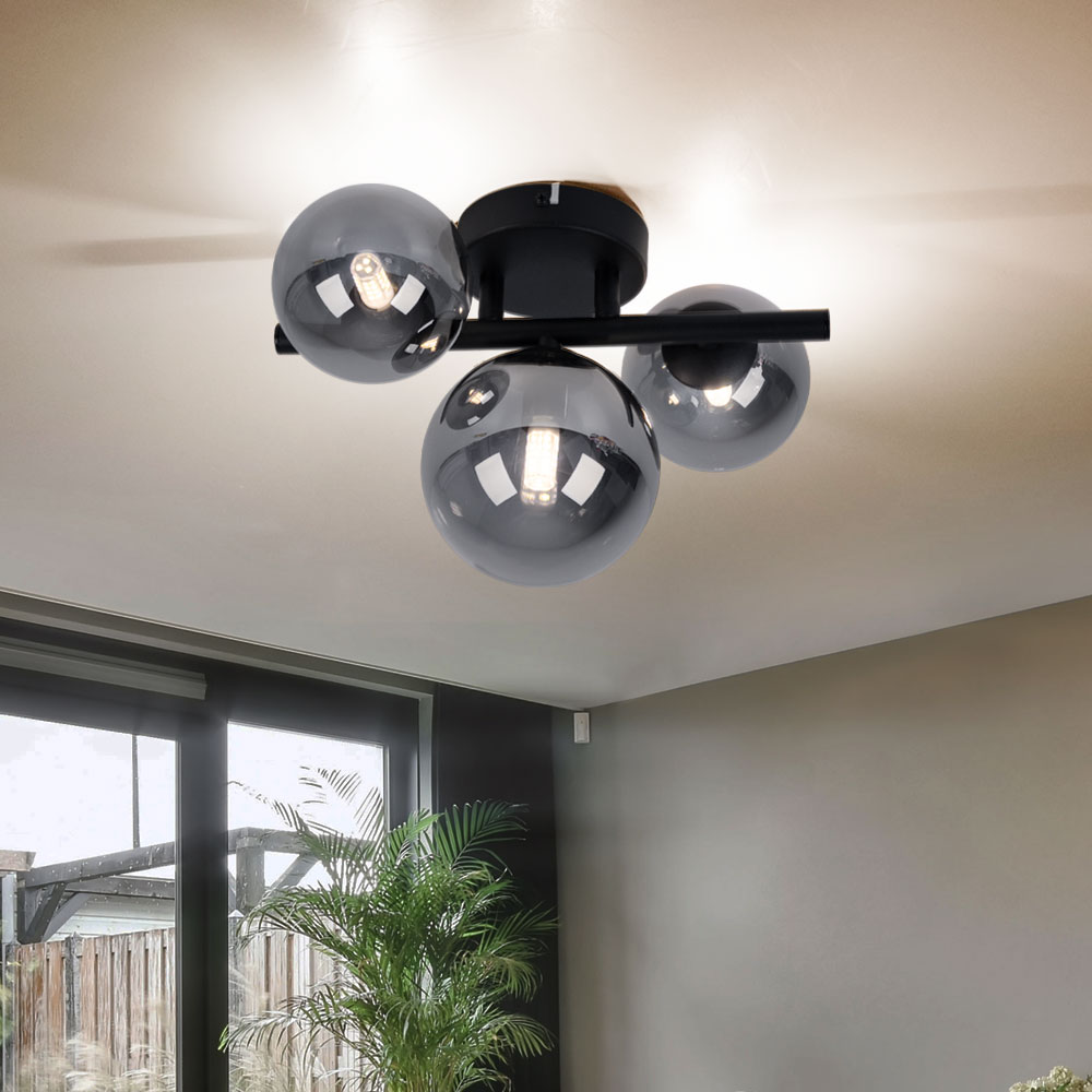 LED Deckenleuchte, Glas Kugel Spots, schwarz, 21 cm