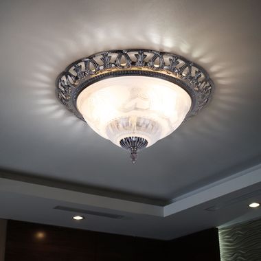 Deckenlampe, Perlmutt Glasschirm Metall, weiß, antik, D 33cm