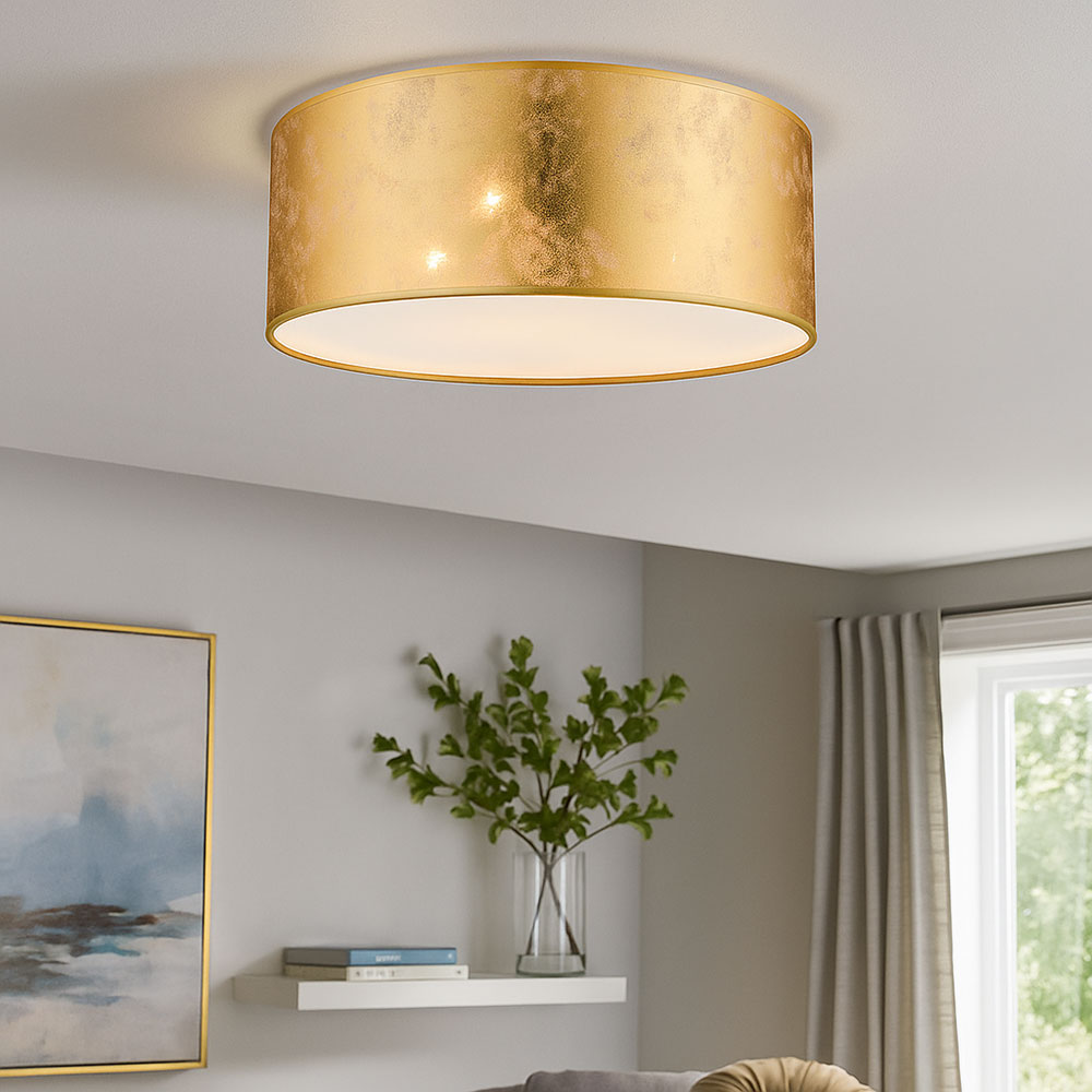 LED Deckenleuchte, Textil gold, nickel-matt, satiniert, D 40 cm
