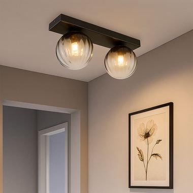 Deckenlampe, schwarz matt, Rauchglas, L 35 cm