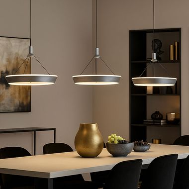 Suspension LED, métal, gris, hauteur réglable, L 97,5 cm