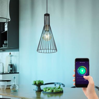 Lampa wisząca LED Smart RGB, metal, czarny, antyczny mosiądz, wys. 120 cm