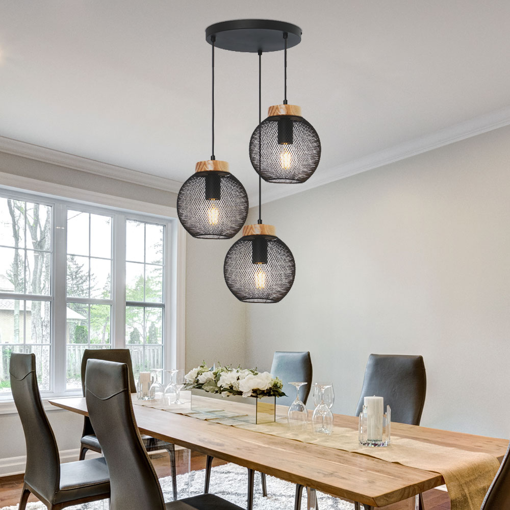 Hängeleuchte, Käfig-Design, Holz, schwarz , H 120cm