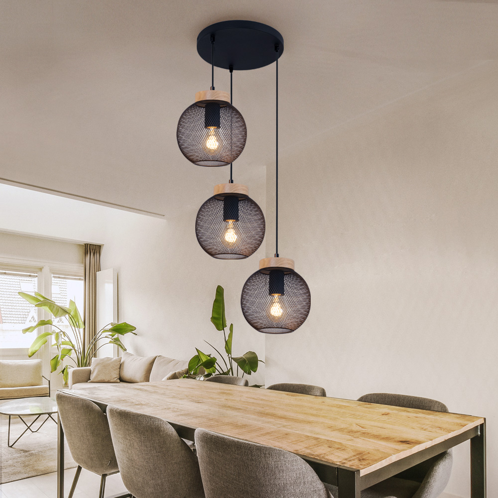 Hängeleuchte, Käfig-Design, Holz, schwarz , H 120cm