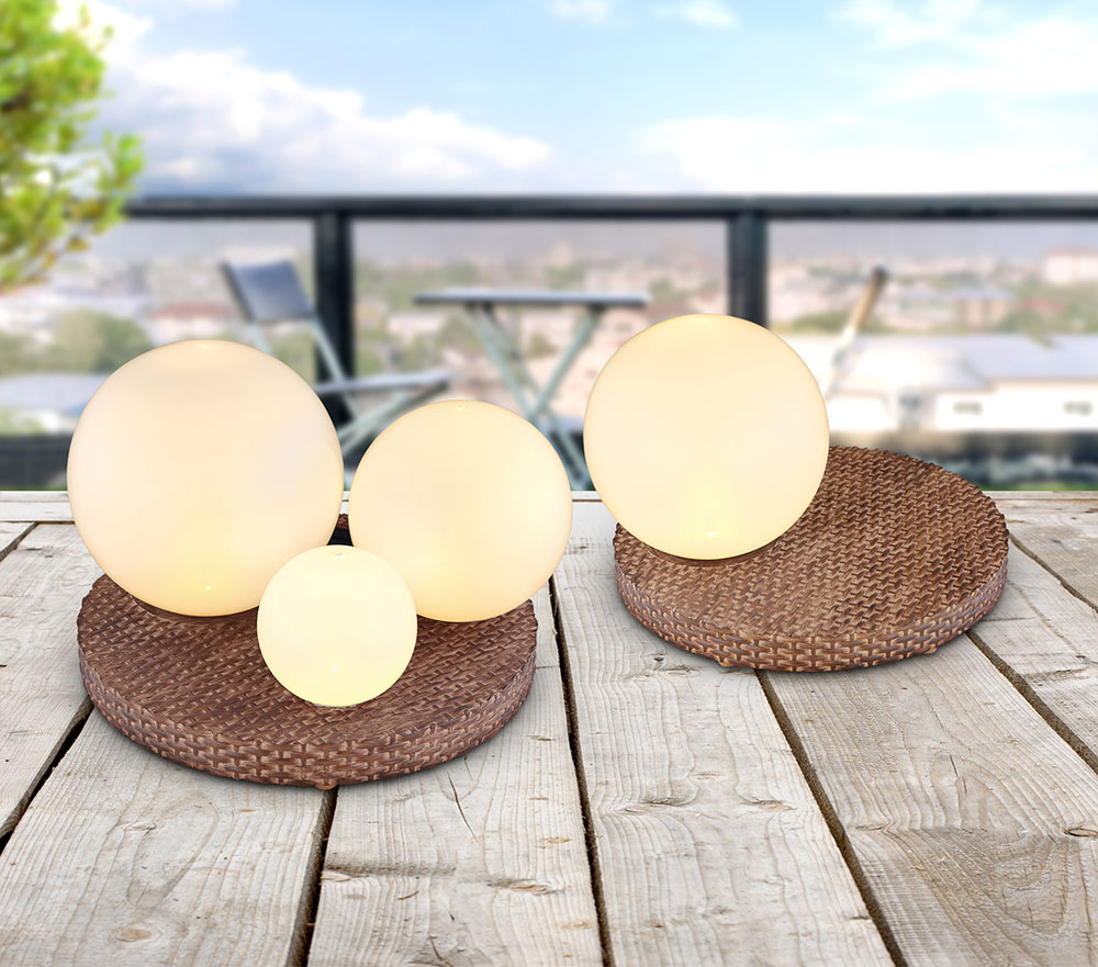 LED Solarleuchte, Kugel Design, Rattan Optik, H 17