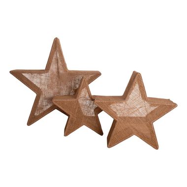Set van 3 LED adventssterren, stof, bruin, ster