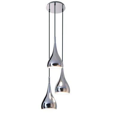Suspension, métal, chromée, à 3 lampes