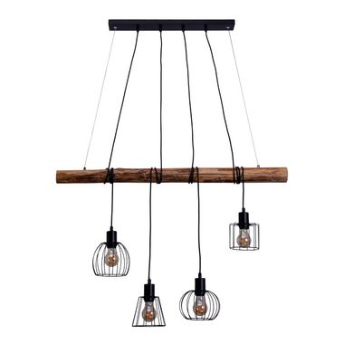 Pendant lamp, metal, textile, pine, 4-bulb