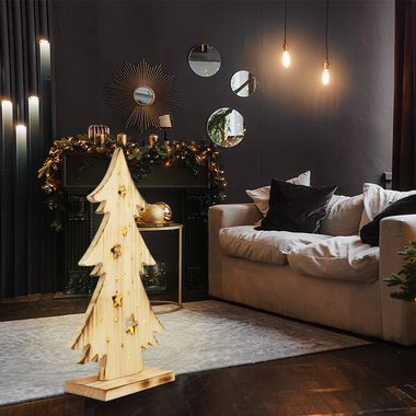 Sapin de Noël LED, bois de pin, IP44, H 47,5 cm