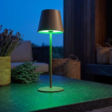 Lampada da tavolo LED RGB, grigio-marrone, batteria ricaricabile, dimmerabile, IP44, H 38 cm
