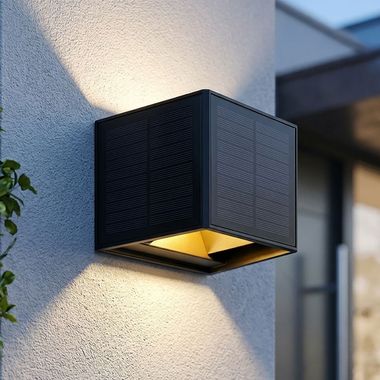 Applique a LED solare, nera, squadrata, IP44, resistente agli spruzzi d’acqua, H 9,9 cm