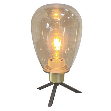 Lampe à poser, métal verre ambre, H 28 cm