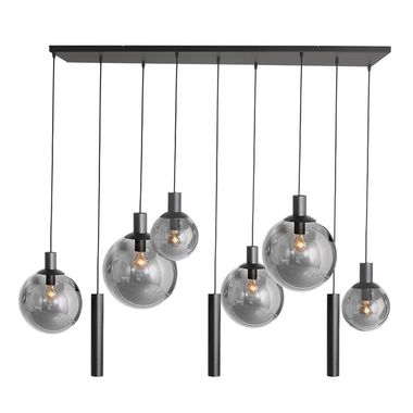 Suspension, métal, verre, noir, spots LED, L 140 cm