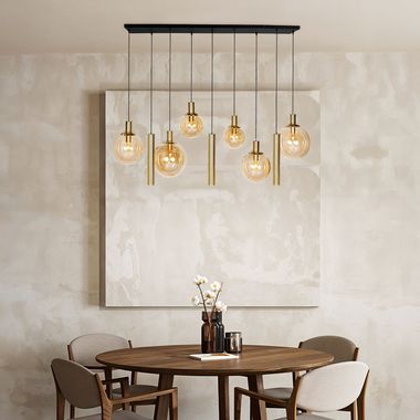 Lampa wisząca, metal, szkło, mosiądz, punkty LED, dł. 140 cm