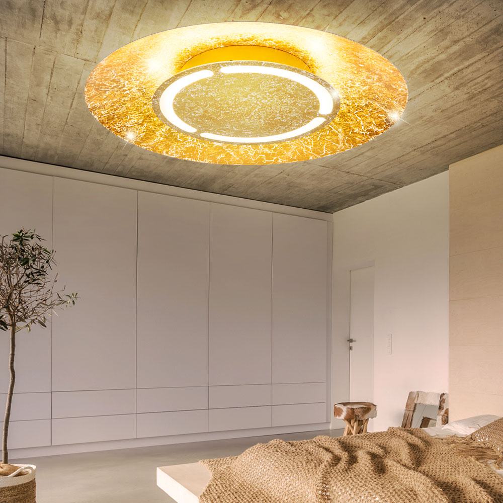 LED Deckenleuchte, gold, weiß patiniert, 50 cm