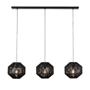 Hanglamp, staal, touw, zwart, 3-vlam, lengte 130 cm