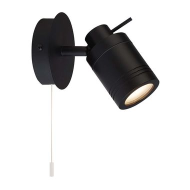 Wandlamp, trekschakelaar, roestvrij staal, zwart, H 14 cm
