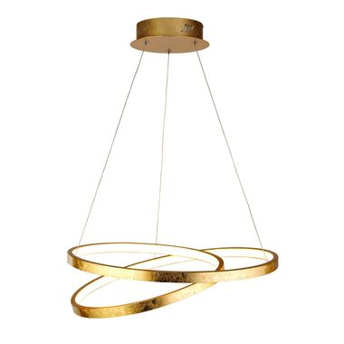 Lampa wisząca LED, złoty metal, biały, wys. 130 cm