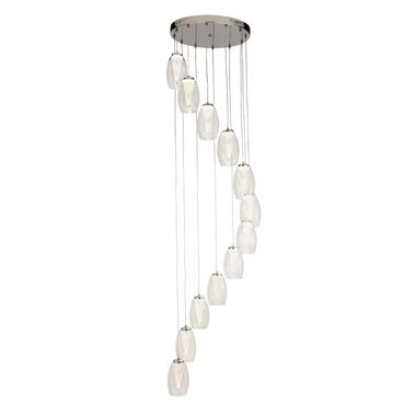 LED hanglamp, 12-bol, helder glas, chroom staal, H 200 cm