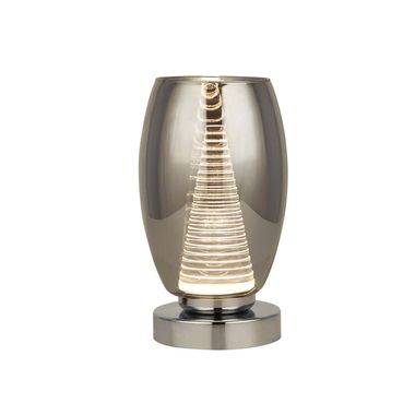 Tafellamp, chroom metaal, rookkleurig glas, H 20,5 cm