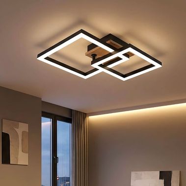 LED Deckenleuchte, Metall, schwarz matt, MDF, L 42cm