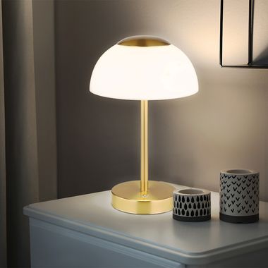 Lampada da tavolo a LED, vetro opalino, touch dimmer, CCT, batteria ricaricabile, H 28 cm