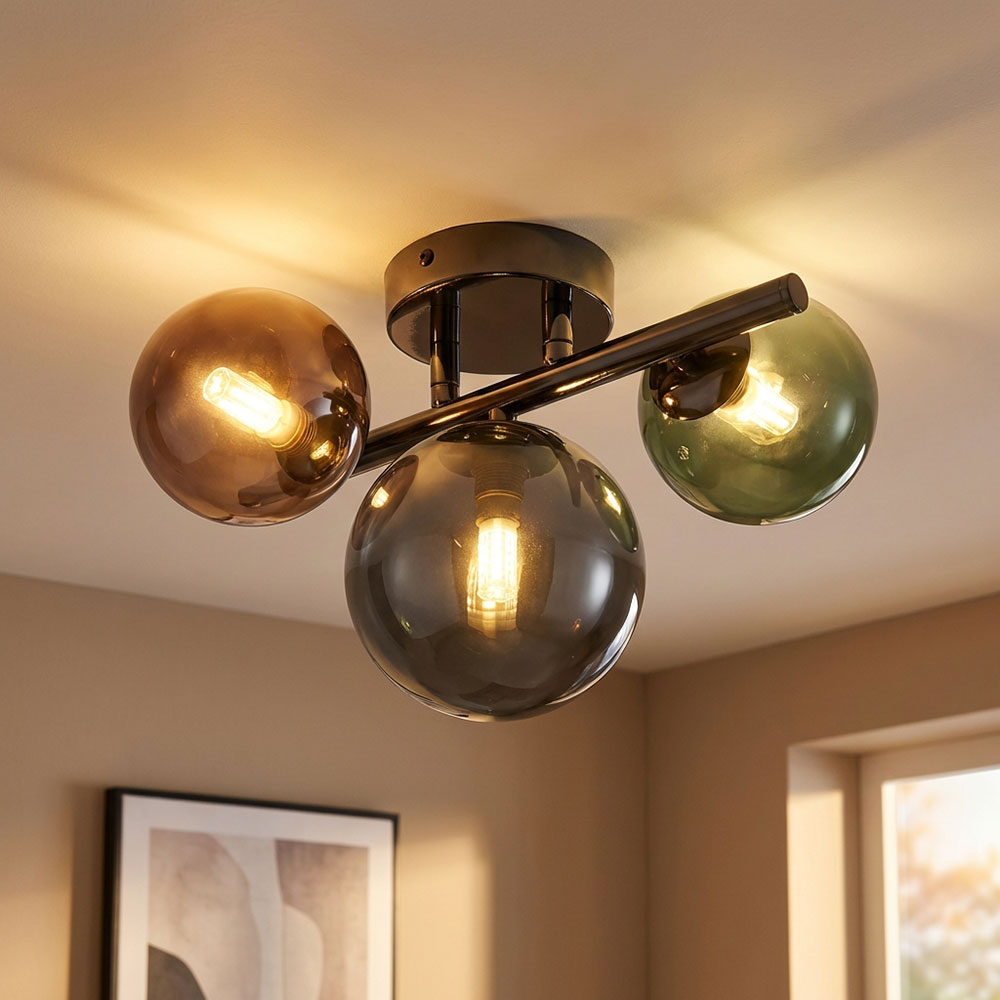 LED Deckenleuchte, Glas Kugel Spots, schwarz, H 20,5 cm