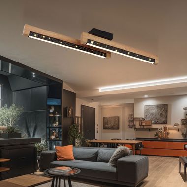 Plafoniera LED, legno, alluminio, effetto stella, L 70 cm