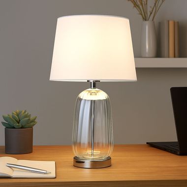 Tischleuchte, Glas, Textil, silber, verchromt, H 52 cm
