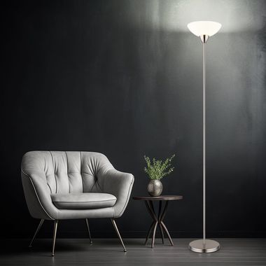 Lampadaire, verre opale, nickel mat, H 180 cm