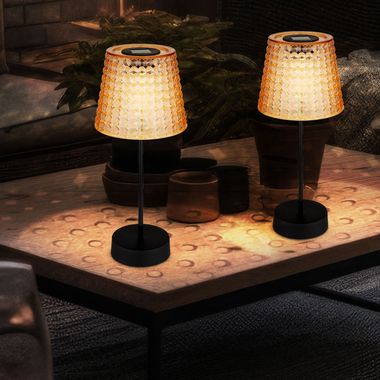 2er Set LED Solarleuchte, Tischlampe, Kristalloptik, H 29cm