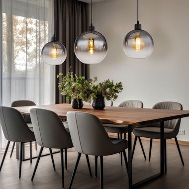 Lampada a sospensione, 3 lampadine, vetro fumé, nero, L 95 cm