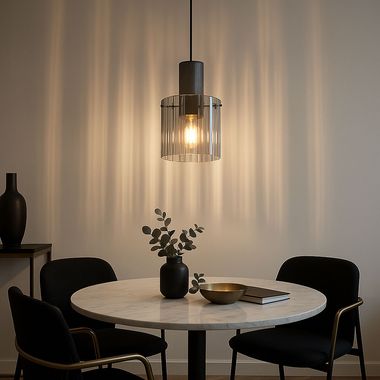 Lampada a sospensione, a sospensione, in vetro color fumo, H 120 cm