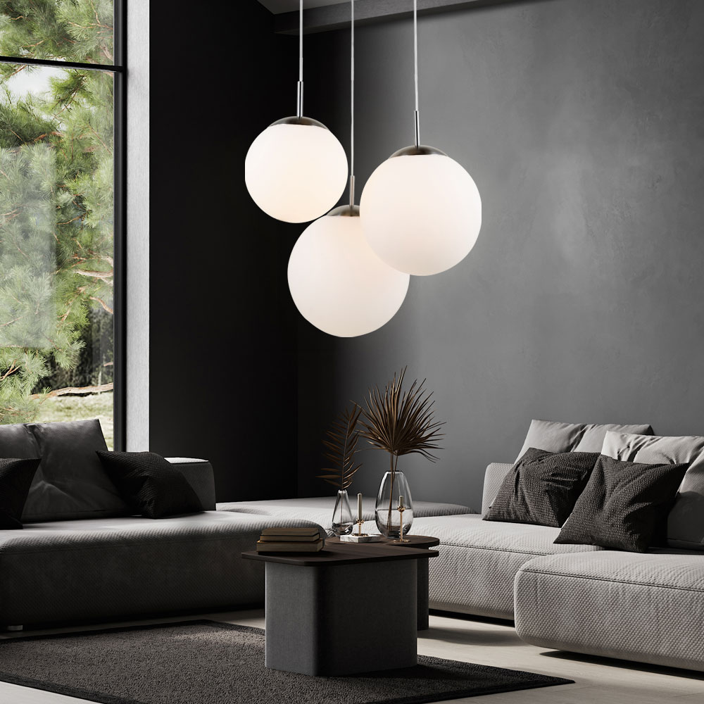 LED Hängeleuchte, 3 Flammig, Kugeln, Glas satiniert, D 52 cm