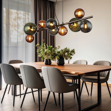 LED Hängeleuchte, Glaskugeln, grau, 9 Flammig, H 120 cm 