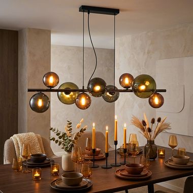 LED Hängeleuchte, Glaskugeln, grau, 9 Flammig, H 120 cm 
