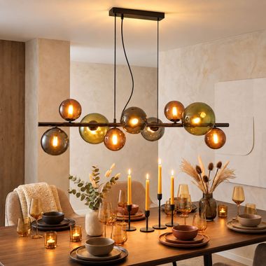 LED Hängeleuchte, Glaskugeln, grau, 9 Flammig, H 120 cm 