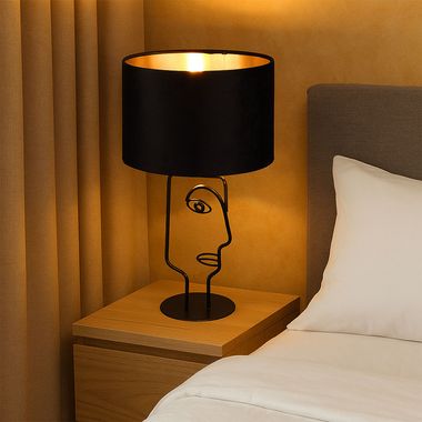 LED tafellamp, metaal, zwart, stof, gezicht design, H 42cm
