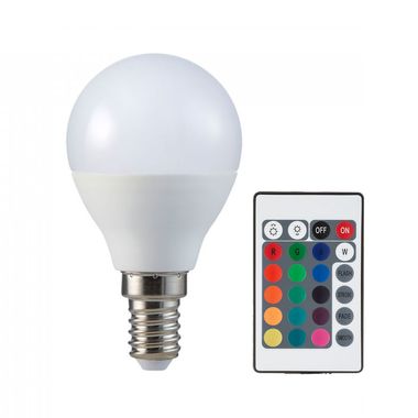 Lampadina LED RGB 4,8 watt E14, telecomando, 470 lumen, DxH 4,75x8,8 cm