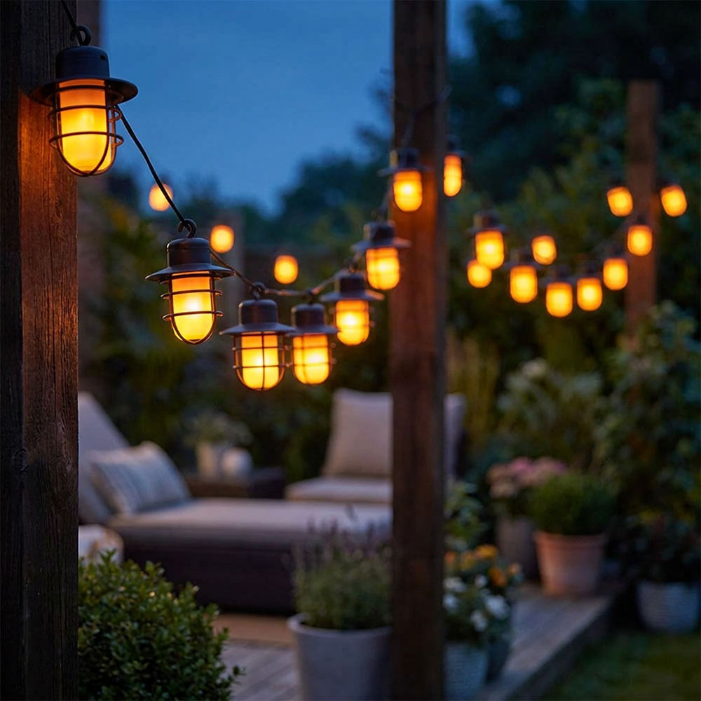 LED Solar Lichterkette, 24 Laternen Flammeneffekt, L 200cm