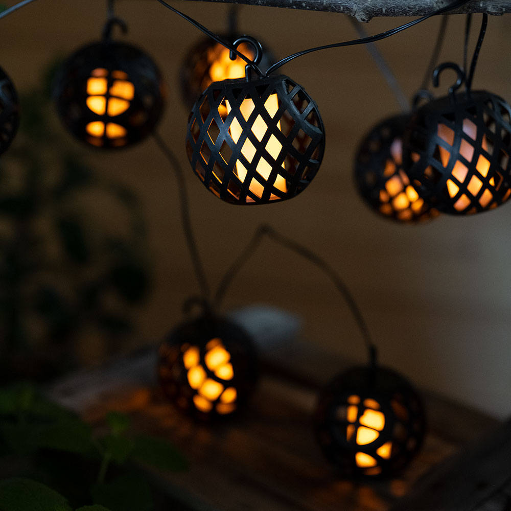 LED Solar Lichterkette, 24x Kugel, Flammen-Effekt, L 200 cm