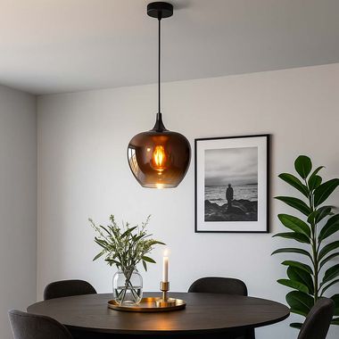 Lampada a sospensione, vetro rame, nero-cromo, H 120 cm