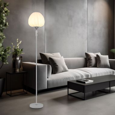 Lampada da terra, bianco, vetro scanalato, opale, H 165 cm