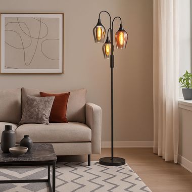 Lampada da terra, nero, vetro cromo oro rame, H 165 cm