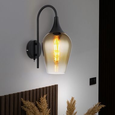 Lampa ścienna, czarna, szkło w kolorze złotym, wys. 36 cm