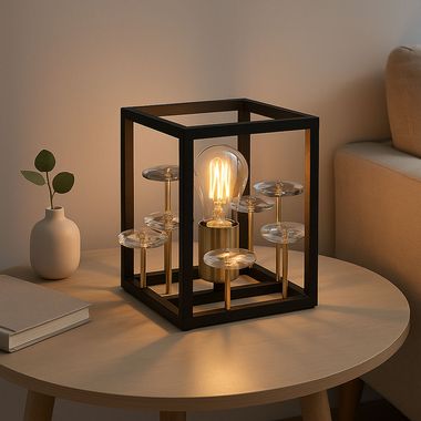 Table lamp, crystals, glass, black gold, smoke, H 20 cm