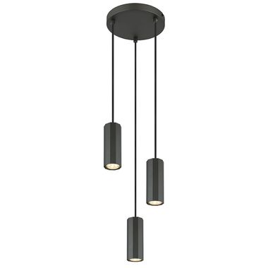 Pendant light, 3-flame, aluminium, grey, H 120 cm