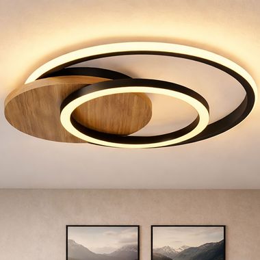 Plafonnier LED, bois, naturel, noir, L 38 cm